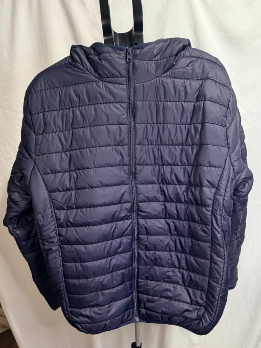 Navy Blue Packable Hooded Puffer Jacket Quilted Outerwear Coat Sz XL